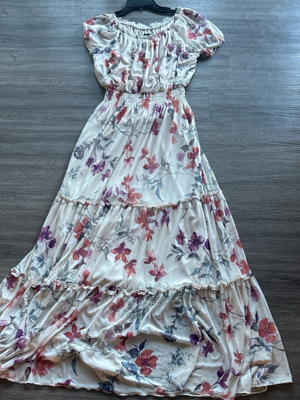 Cream Floral Off-Shoulder Maxi Dress